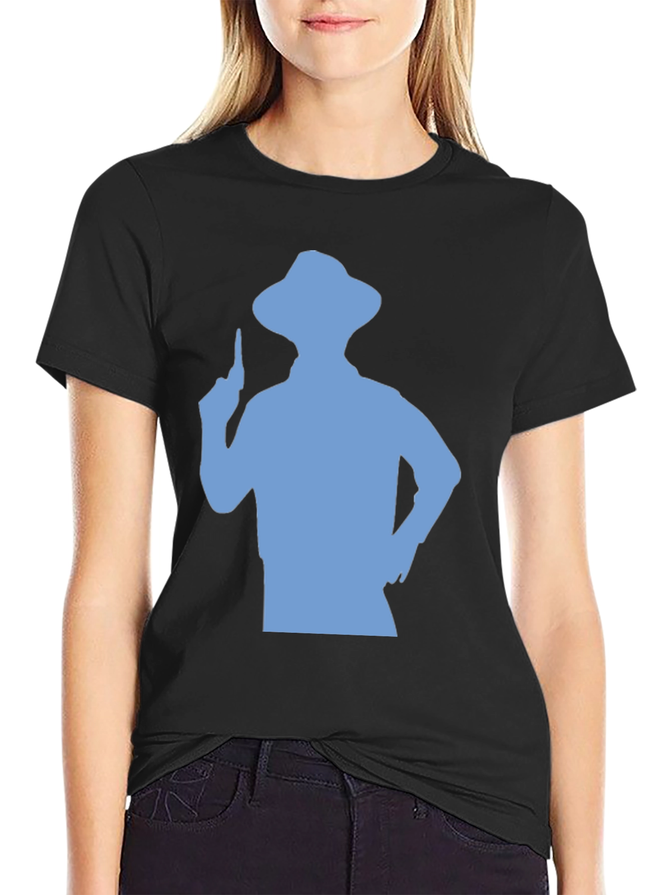 Mens Black T-shirt with Blue Silhouette Graphic