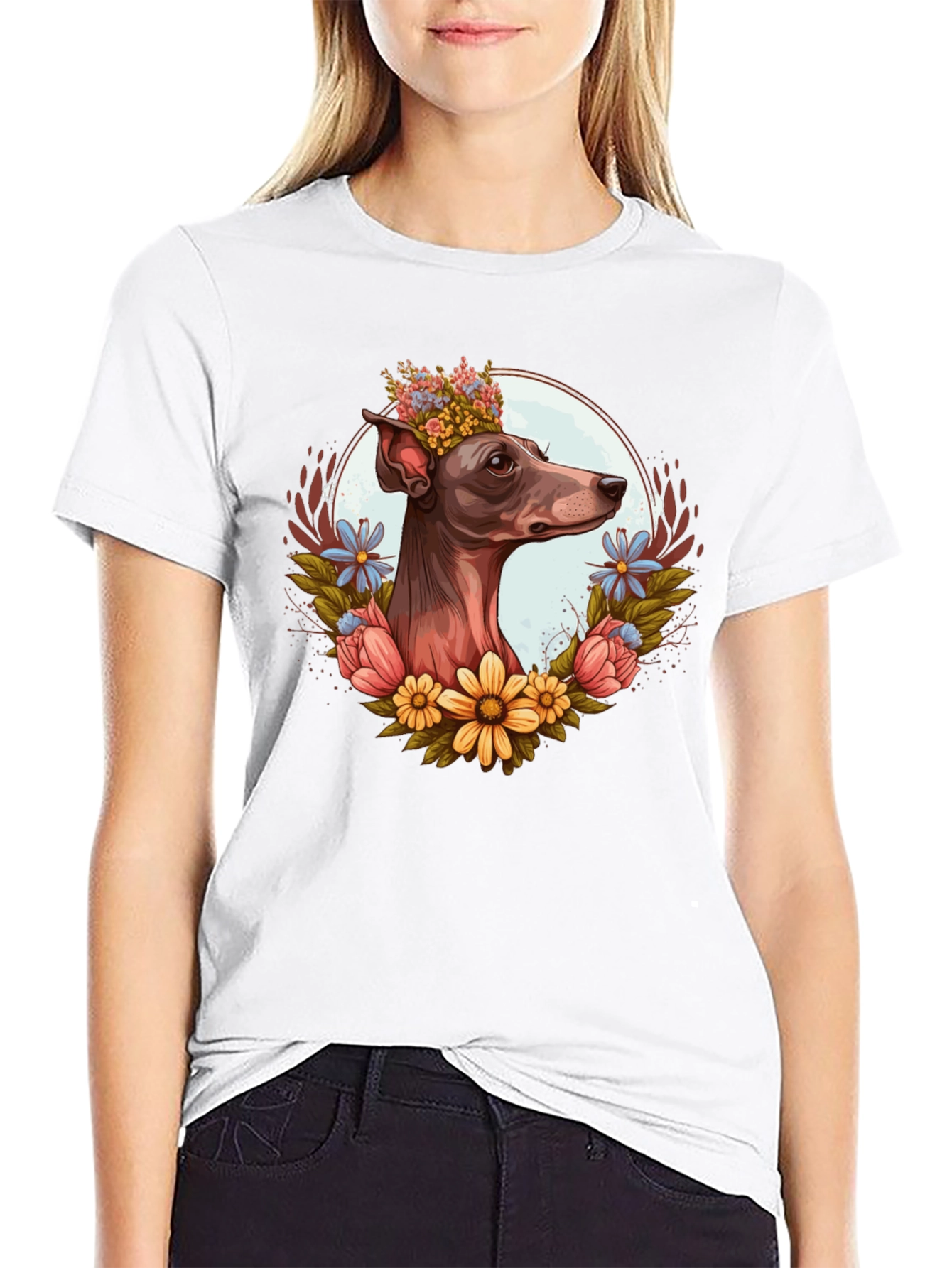 Dog Floral Crown Graphic Tee - Unisex