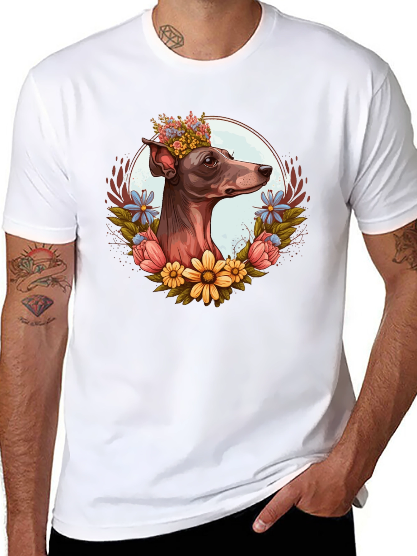 Dog Floral Crown Graphic Tee - Unisex