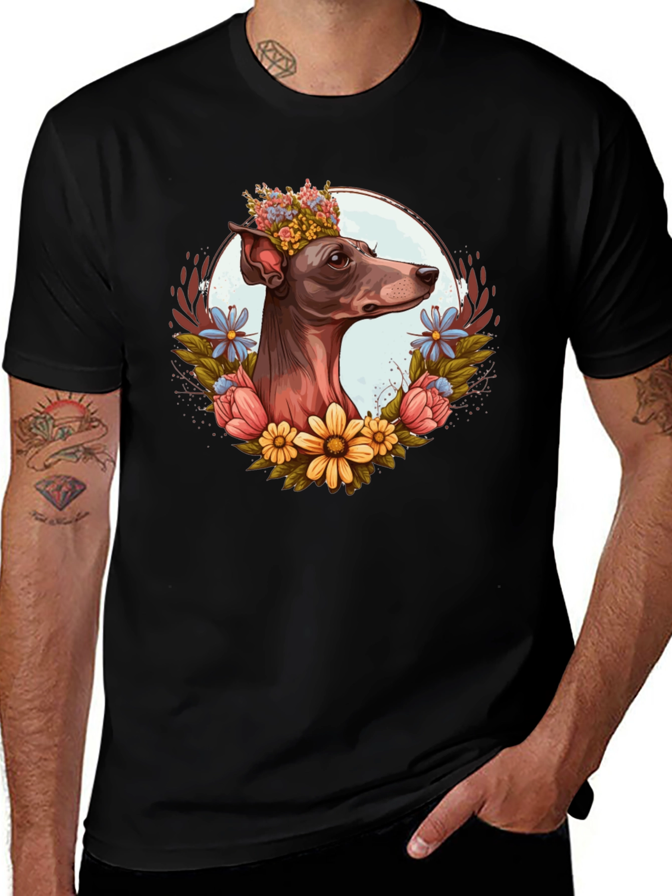 Dog Floral Crown Graphic Tee - Unisex