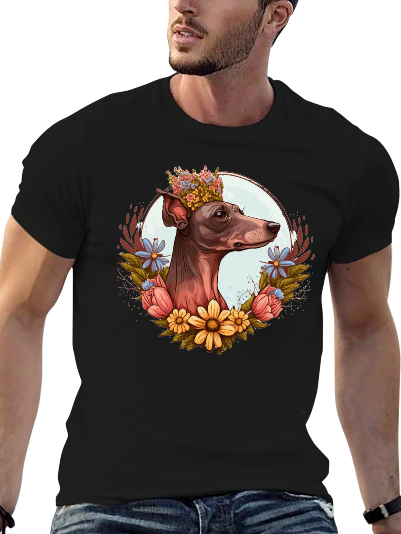 Dog Floral Crown Graphic Tee - Unisex