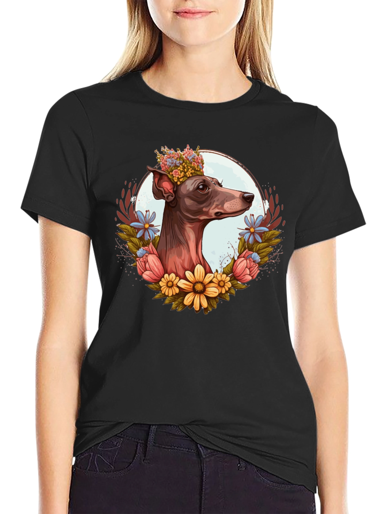 Dog Floral Crown Graphic Tee - Unisex