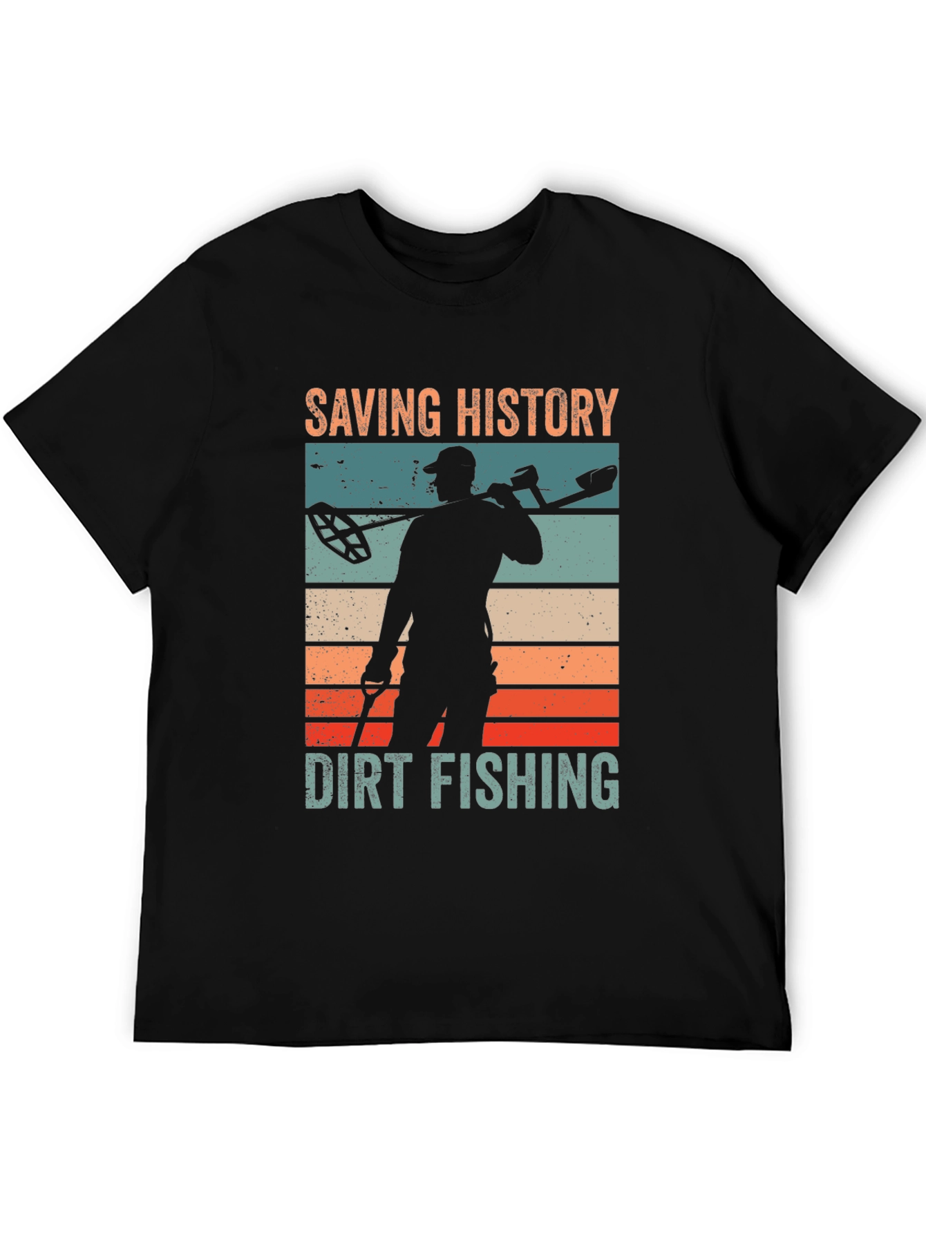 Saving History Dirt Fishing Black Graphic T-Shirt