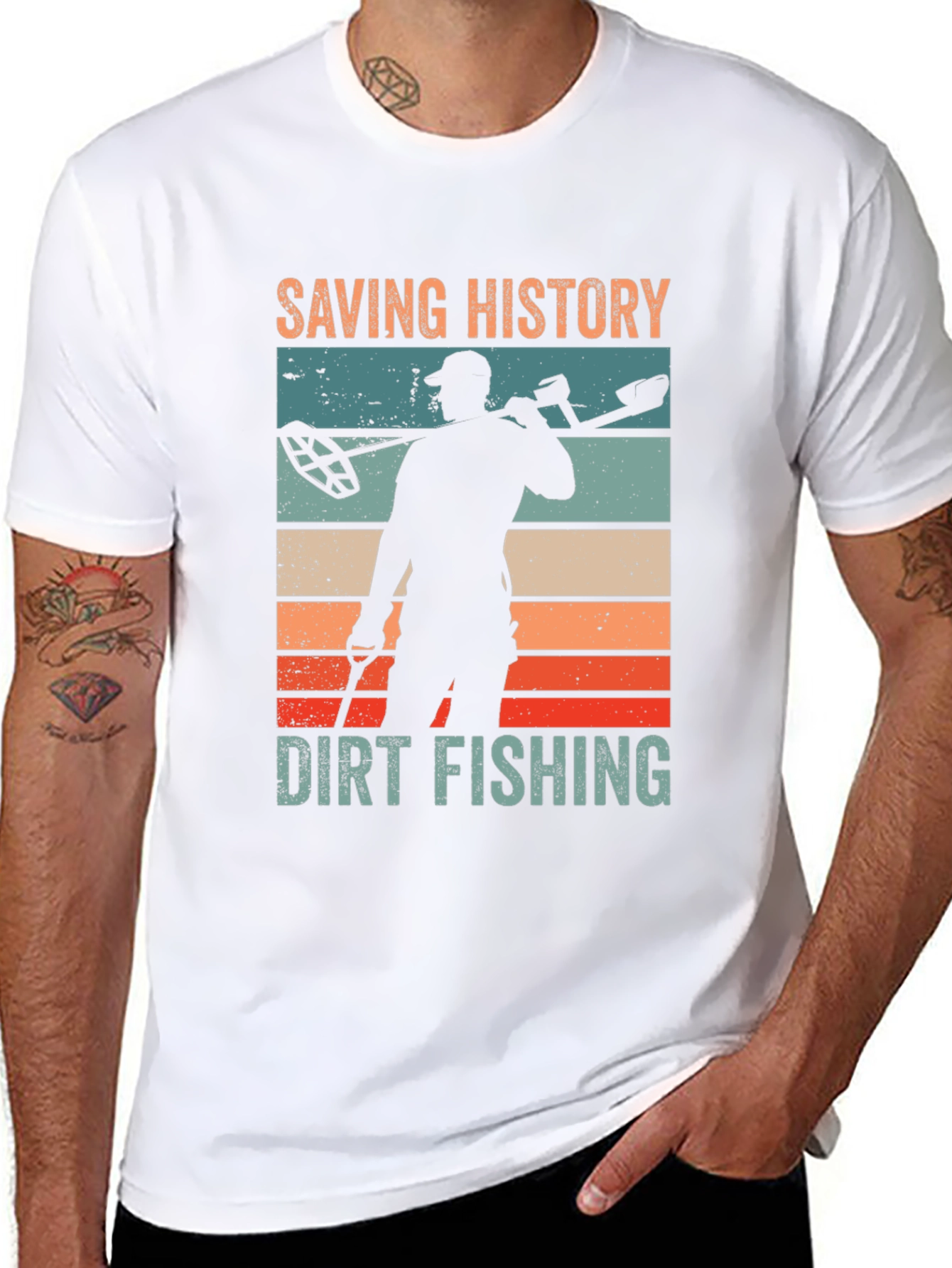 Saving History Dirt Fishing Black Graphic T-Shirt