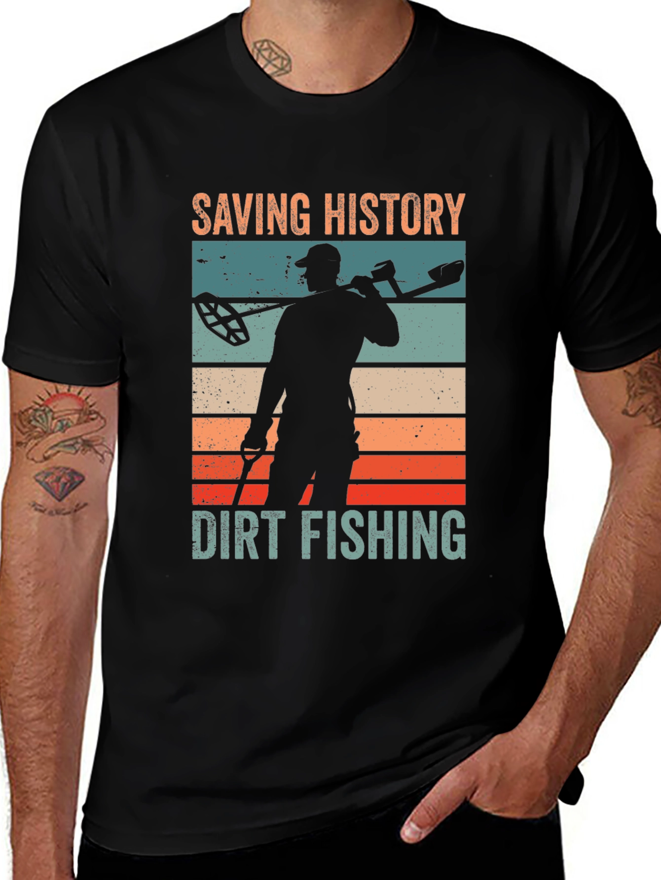 Saving History Dirt Fishing Black Graphic T-Shirt