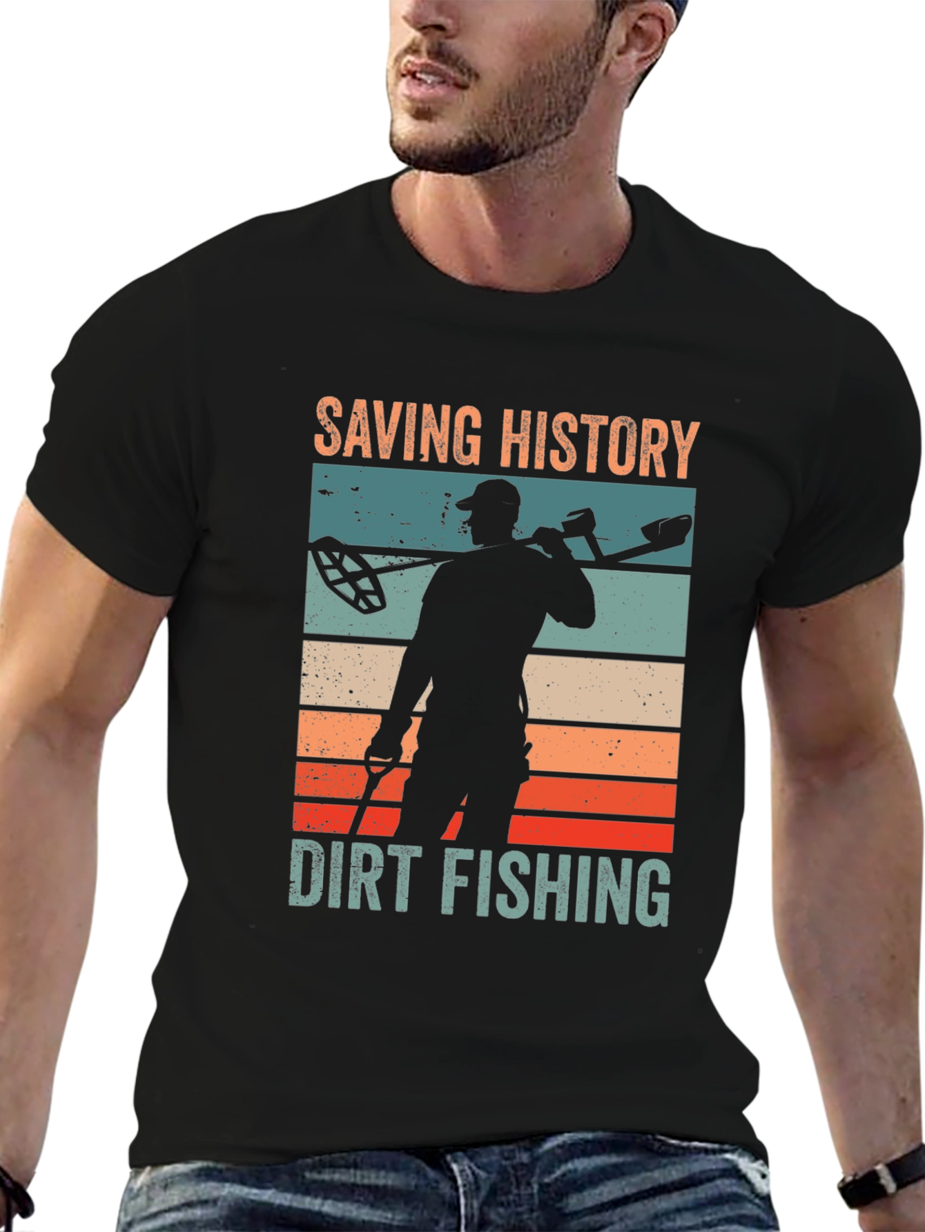 Saving History Dirt Fishing Black Graphic T-Shirt