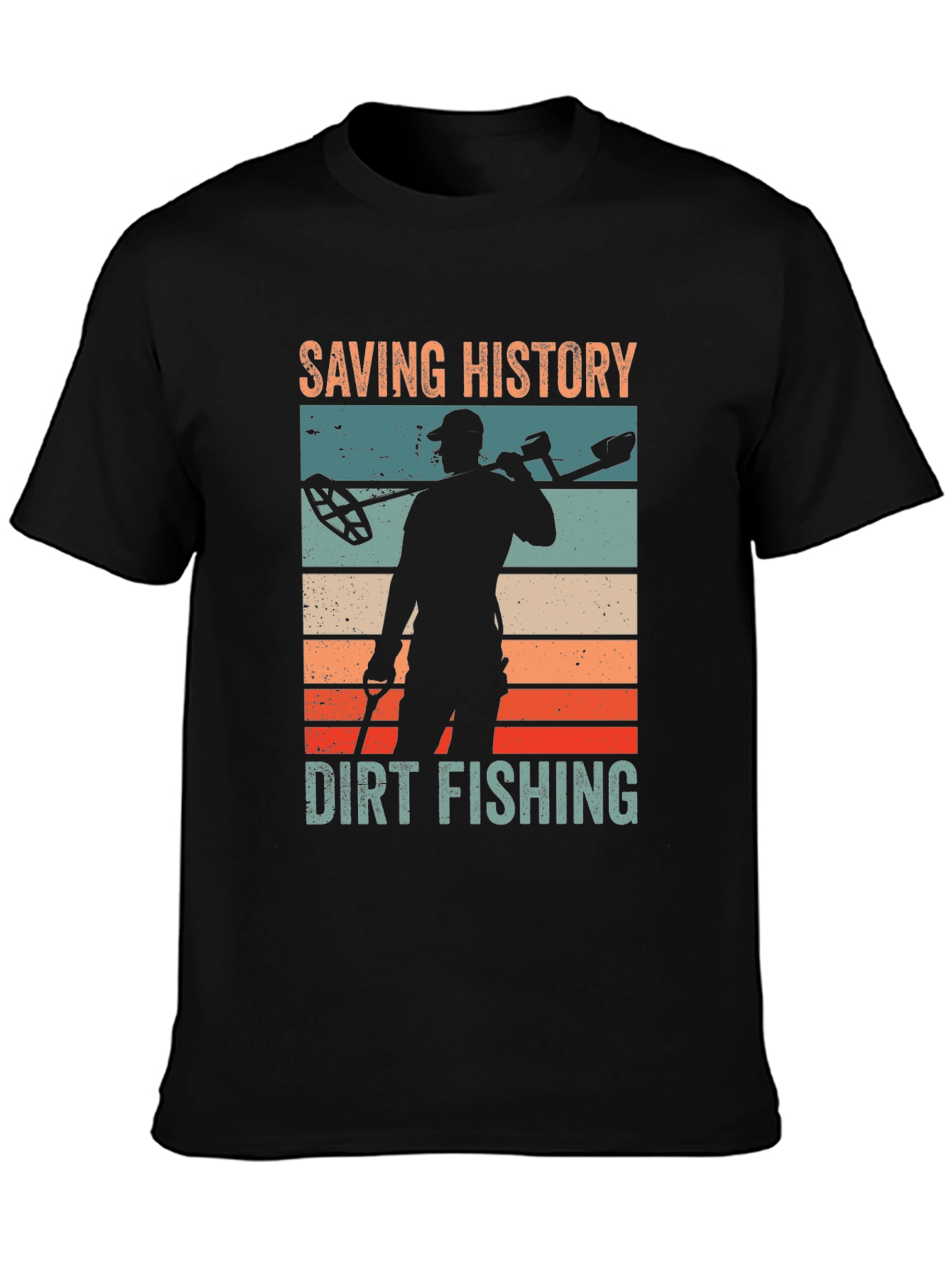 Saving History Dirt Fishing Black Graphic T-Shirt