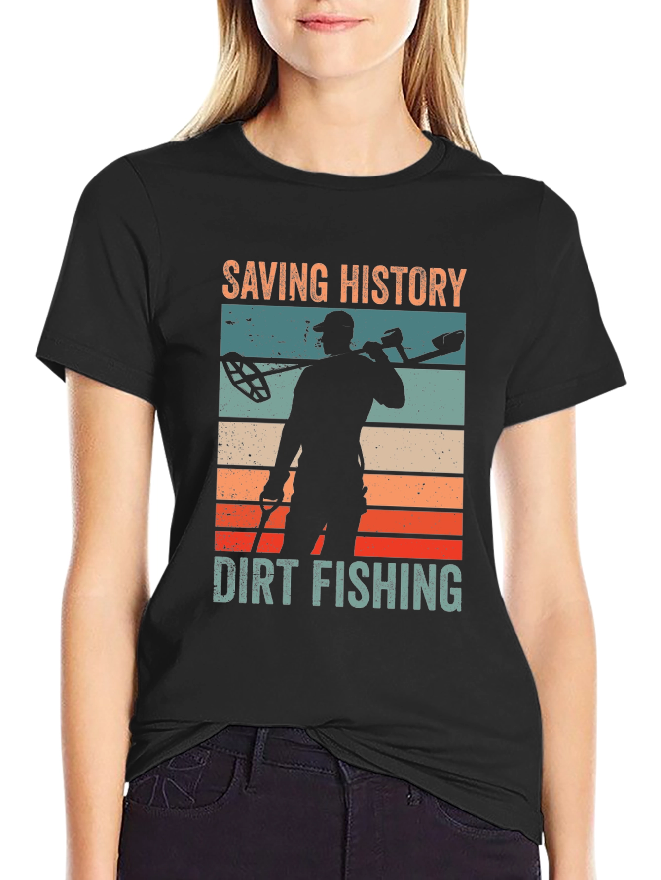 Saving History Dirt Fishing Black Graphic T-Shirt