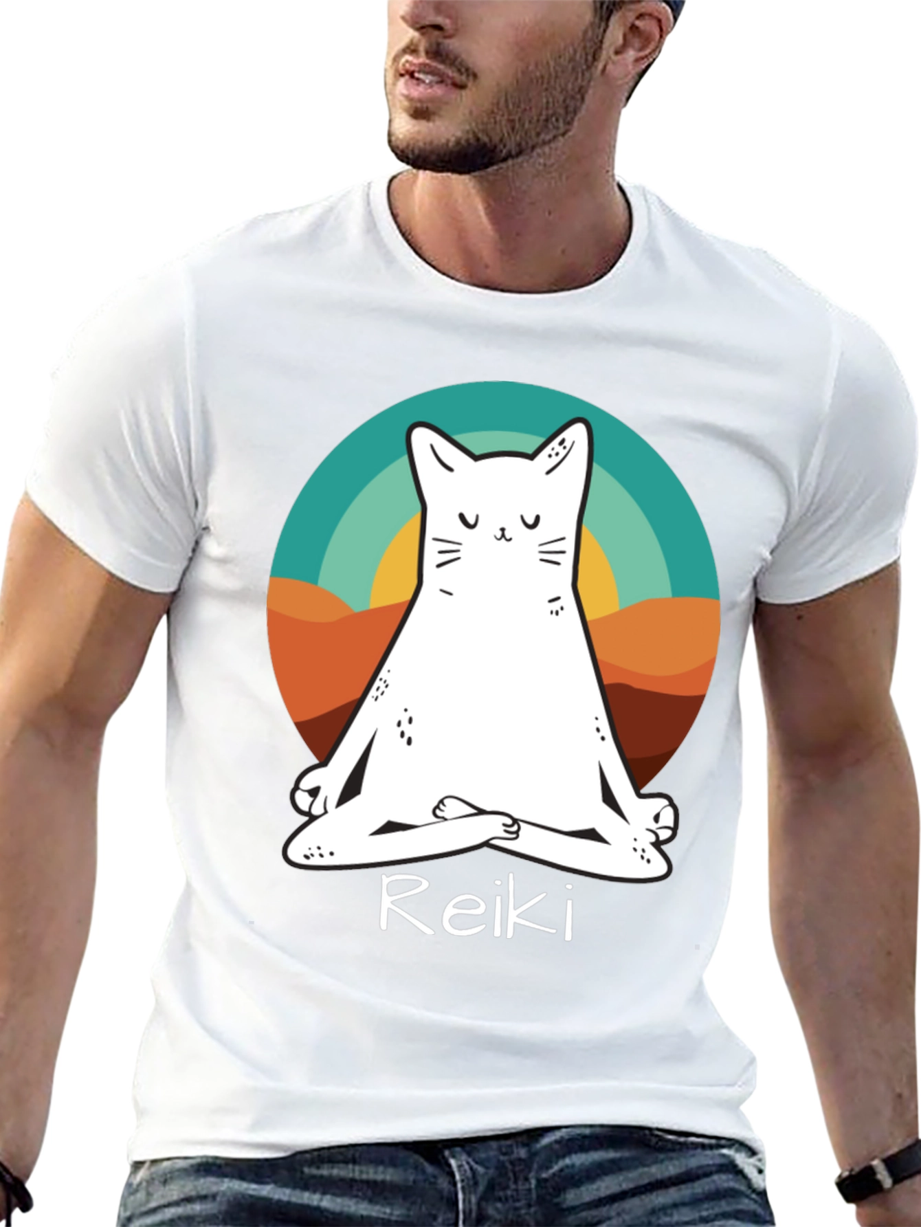 Zen Cat Reiki T-Shirt - Meditating Feline Tee