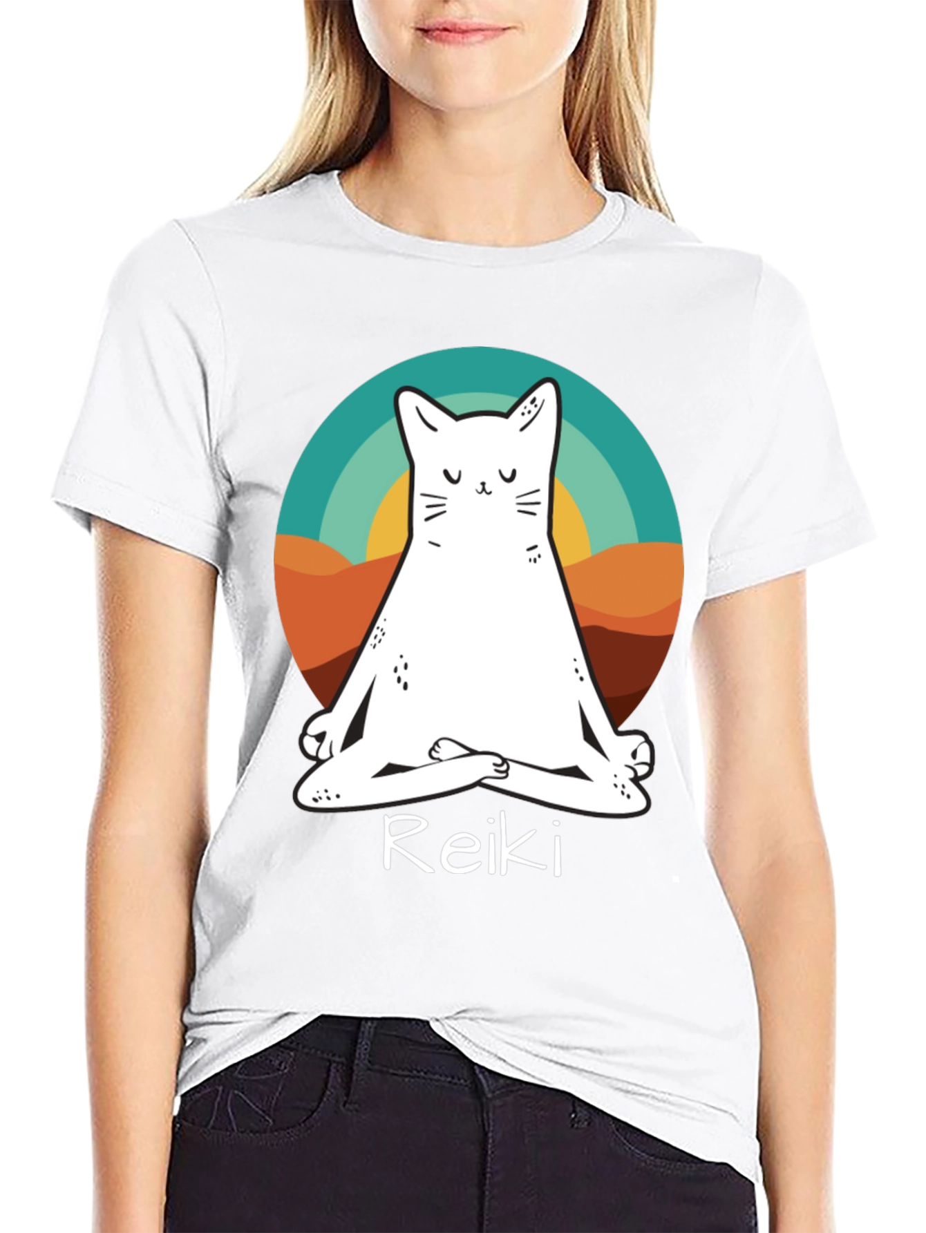 Zen Cat Reiki T-Shirt - Meditating Feline Tee