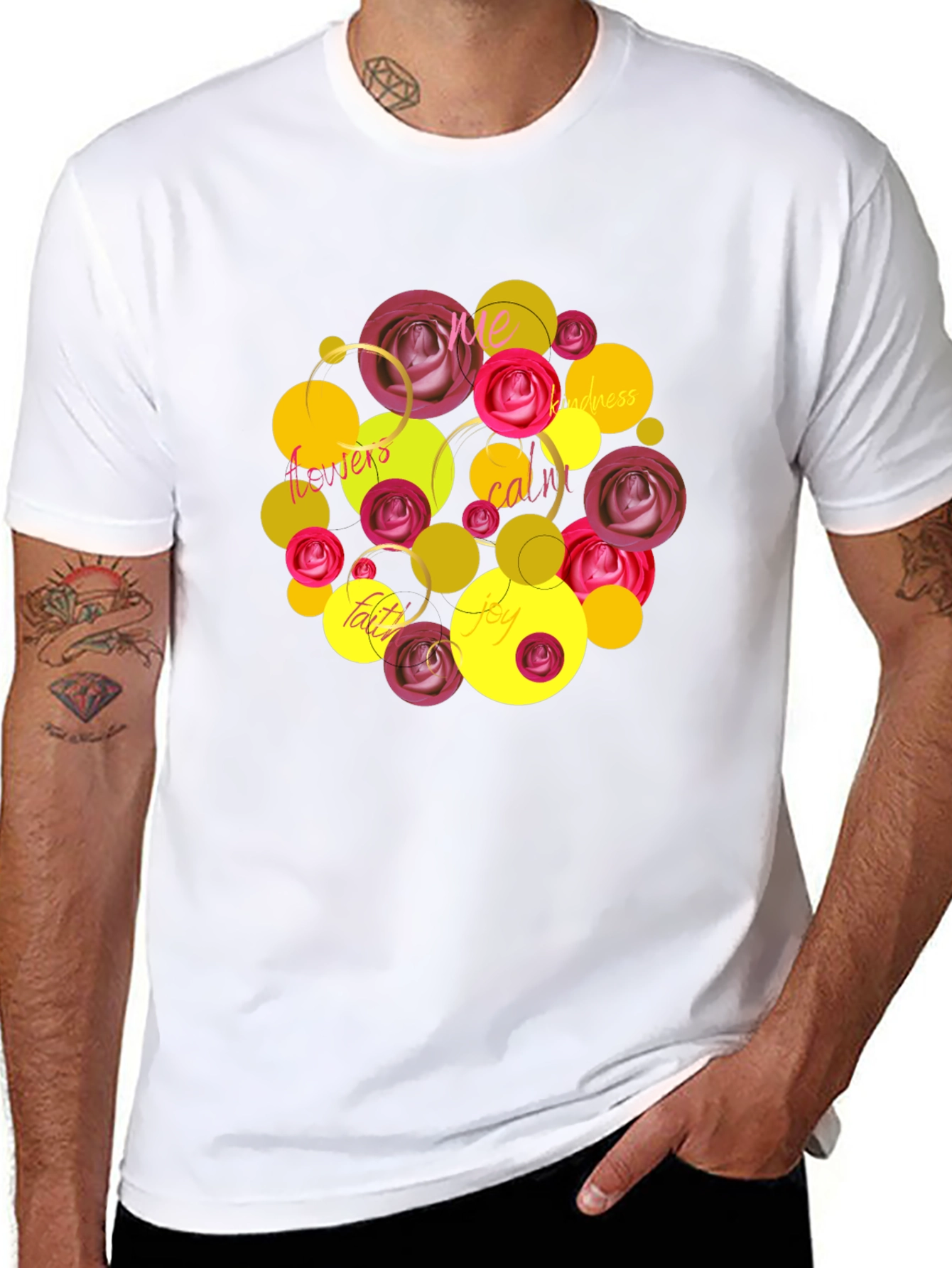 Floral Word Art T-Shirt - Positive Vibes