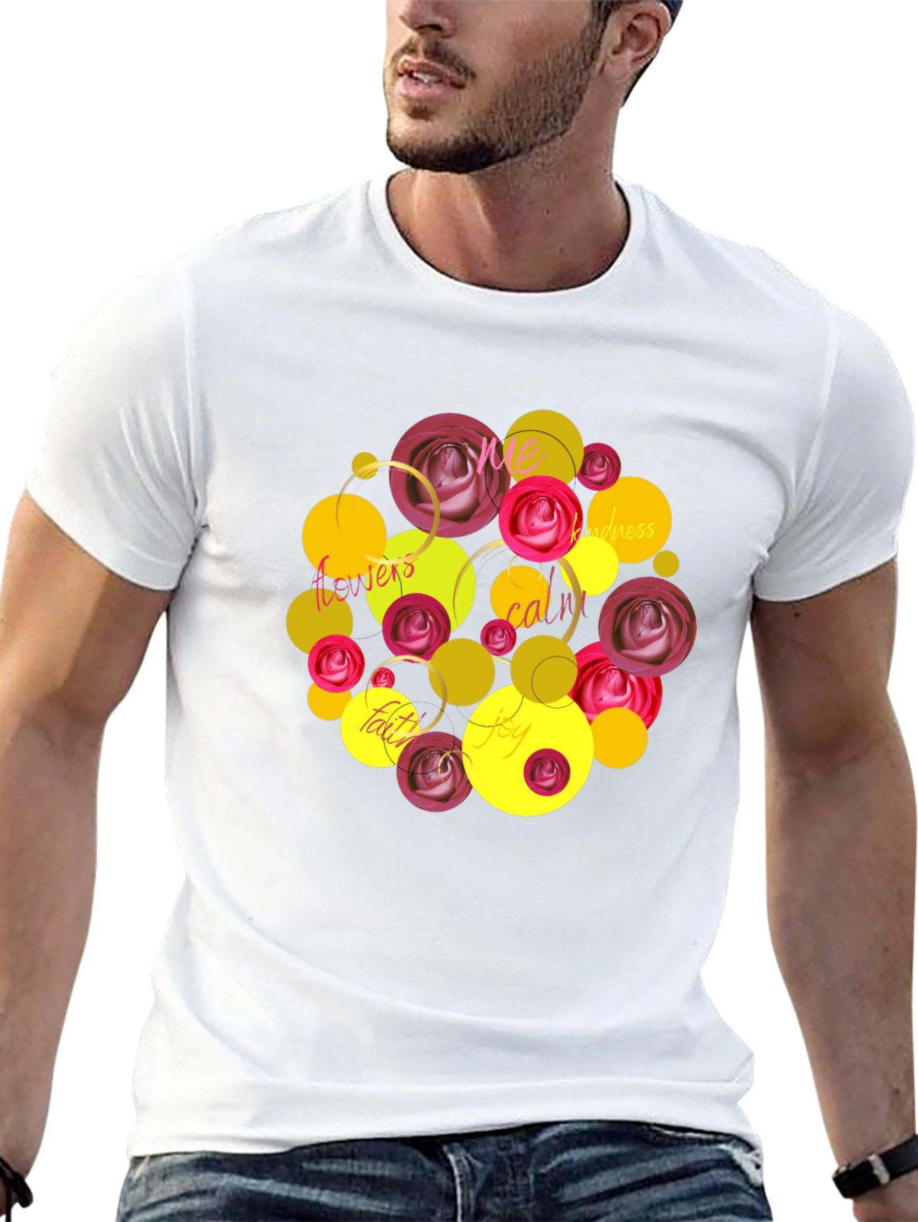 Floral Word Art T-Shirt - Positive Vibes