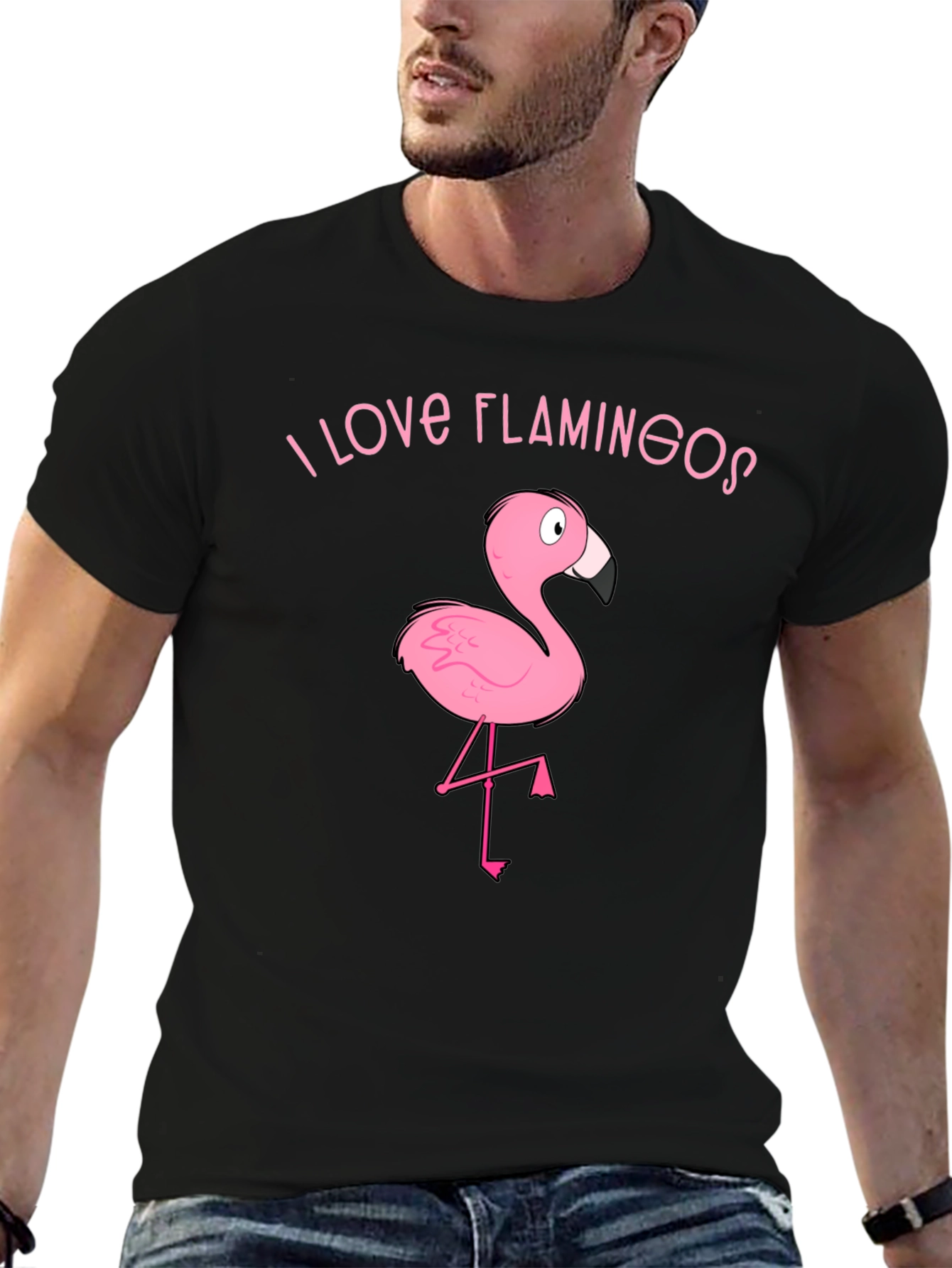 I Love Flamingos Graphic T-Shirt - Black