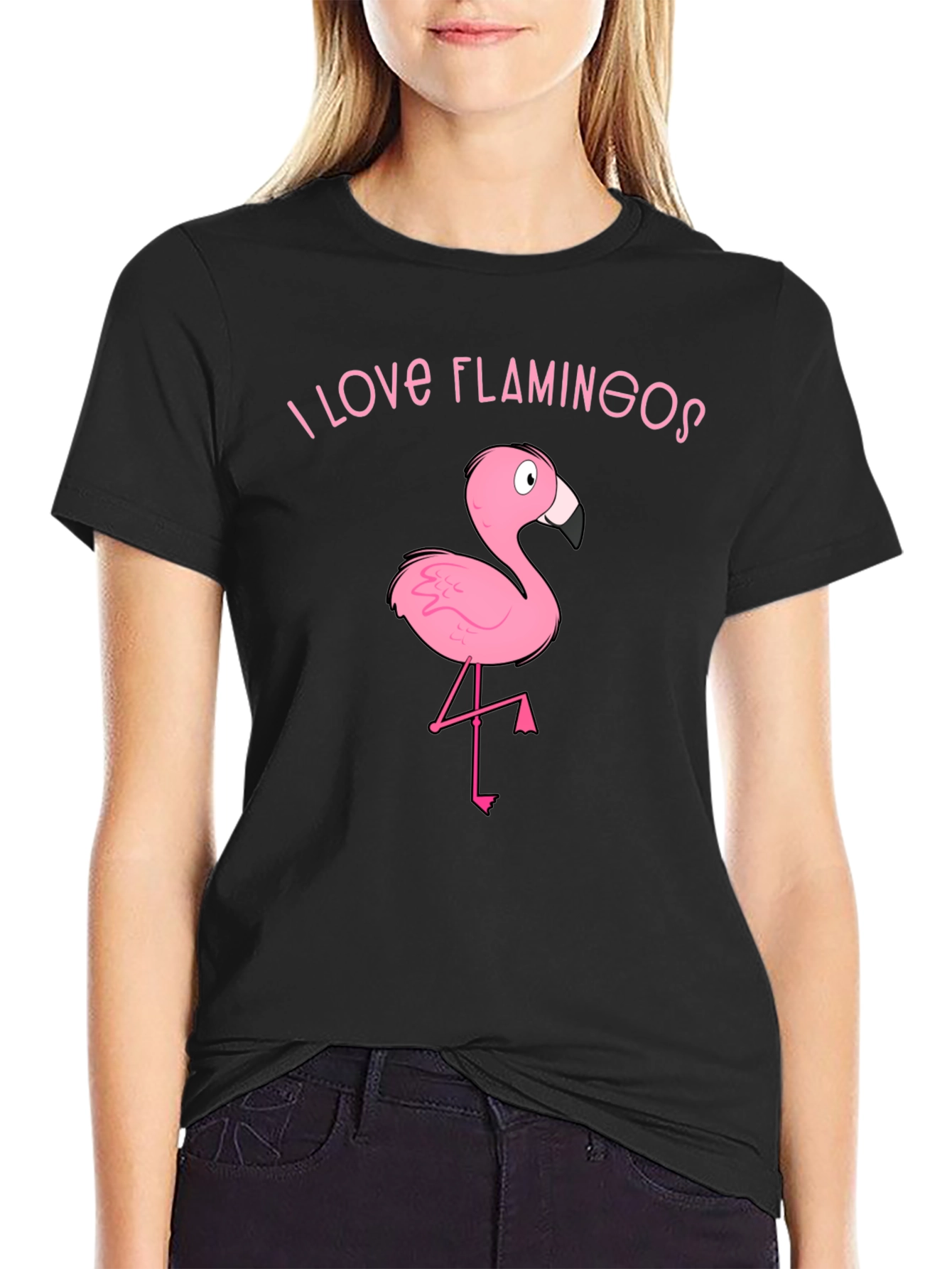 I Love Flamingos Graphic T-Shirt - Black