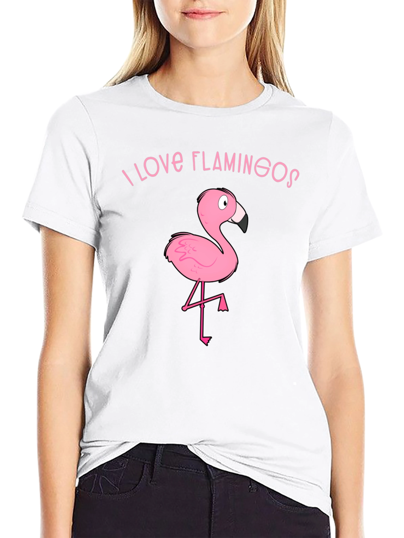 I Love Flamingos Graphic T-Shirt - Black