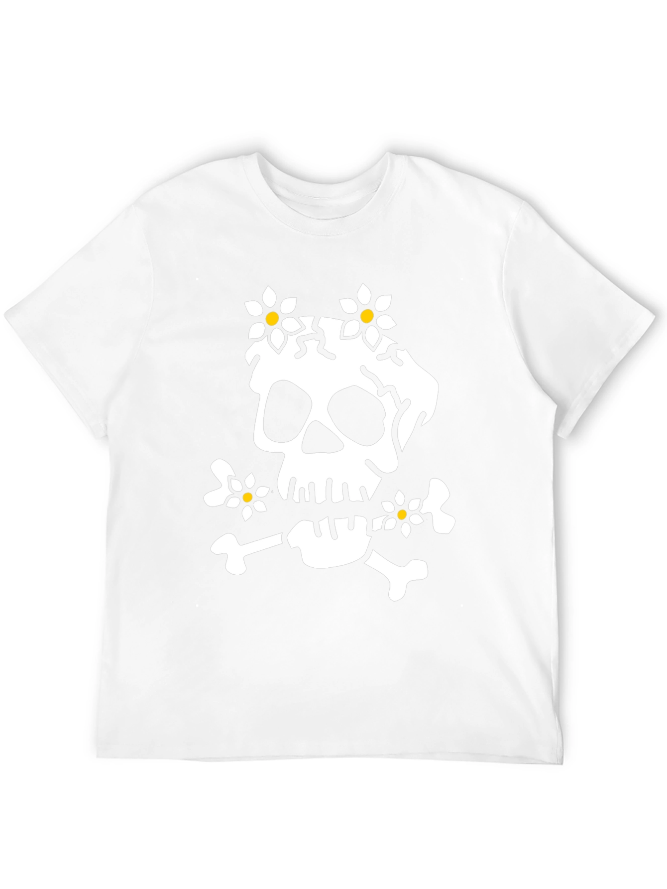 Skull & Flowers Graphic Tee - Black Cotton T-Shirt