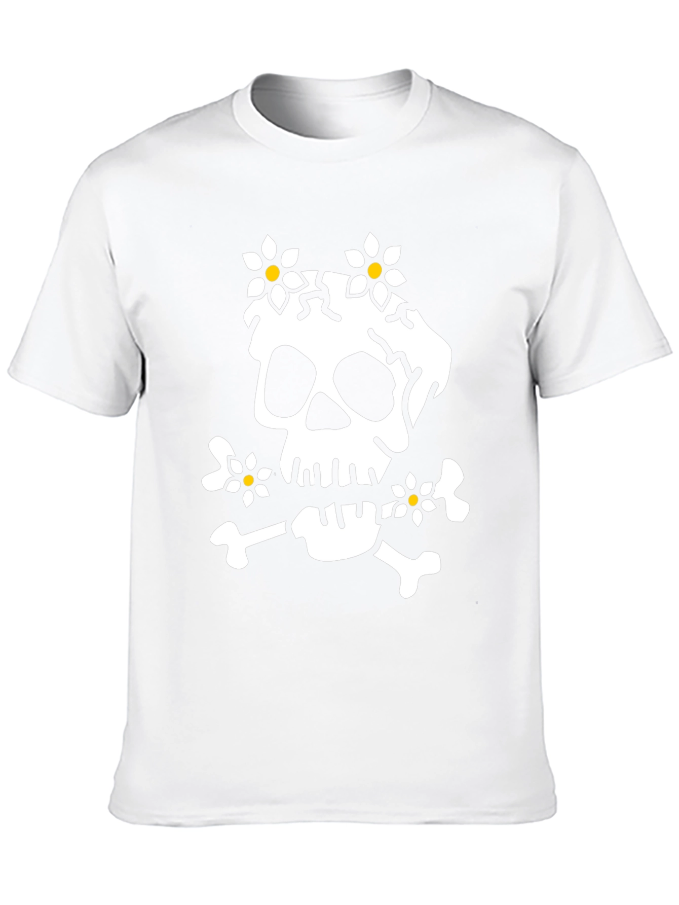 Skull & Flowers Graphic Tee - Black Cotton T-Shirt