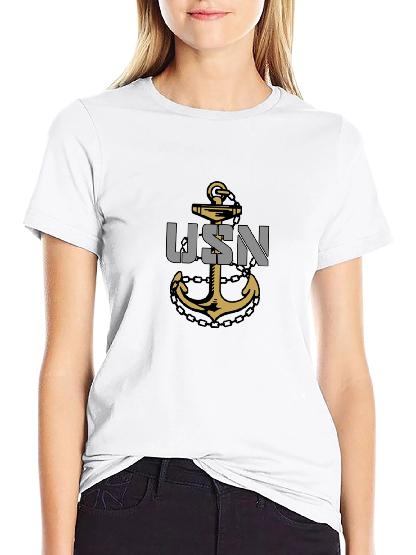 USN Anchor Graphic T-Shirt - Black Casual Tee
