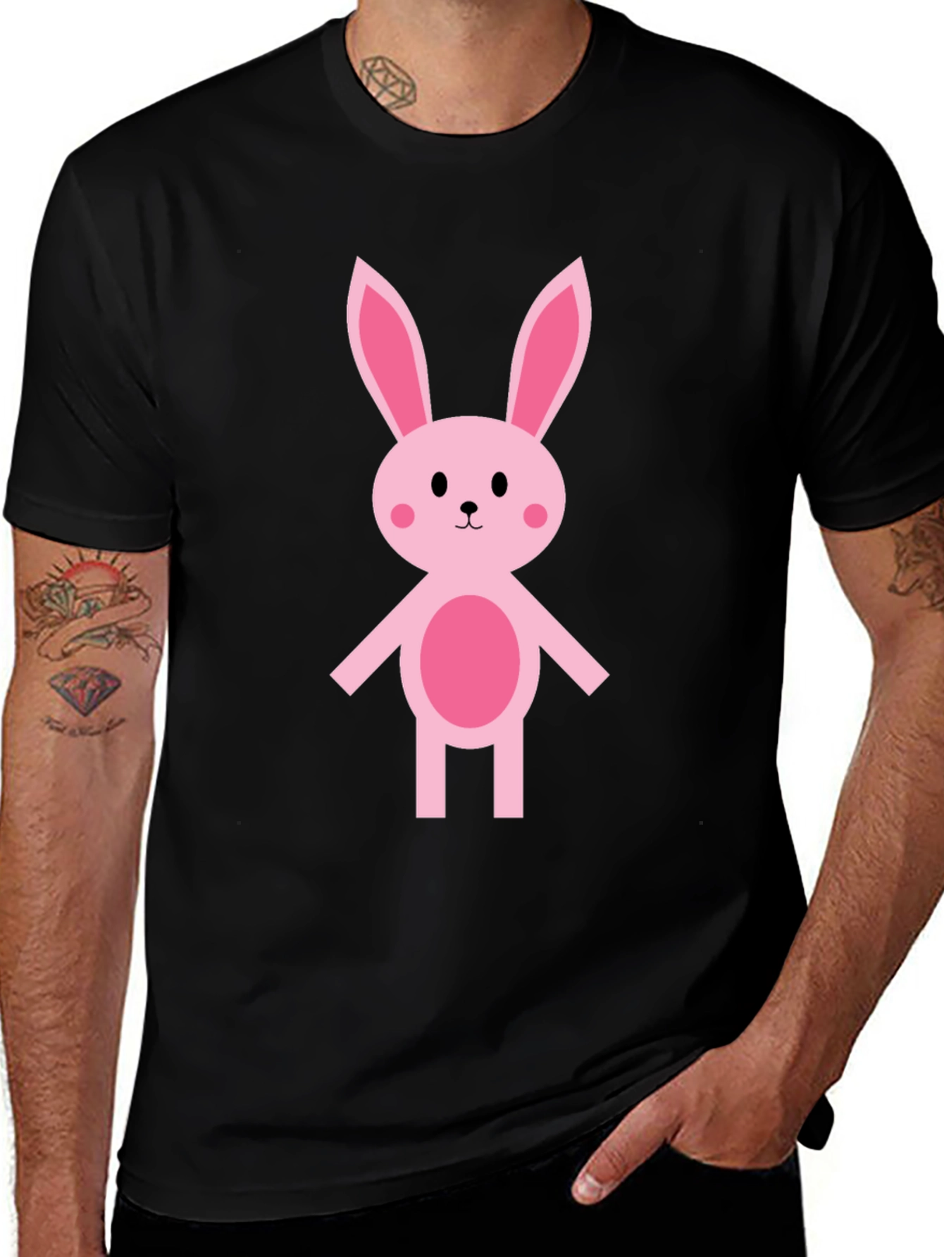 Cute Pink Bunny Graphic Tee - Black