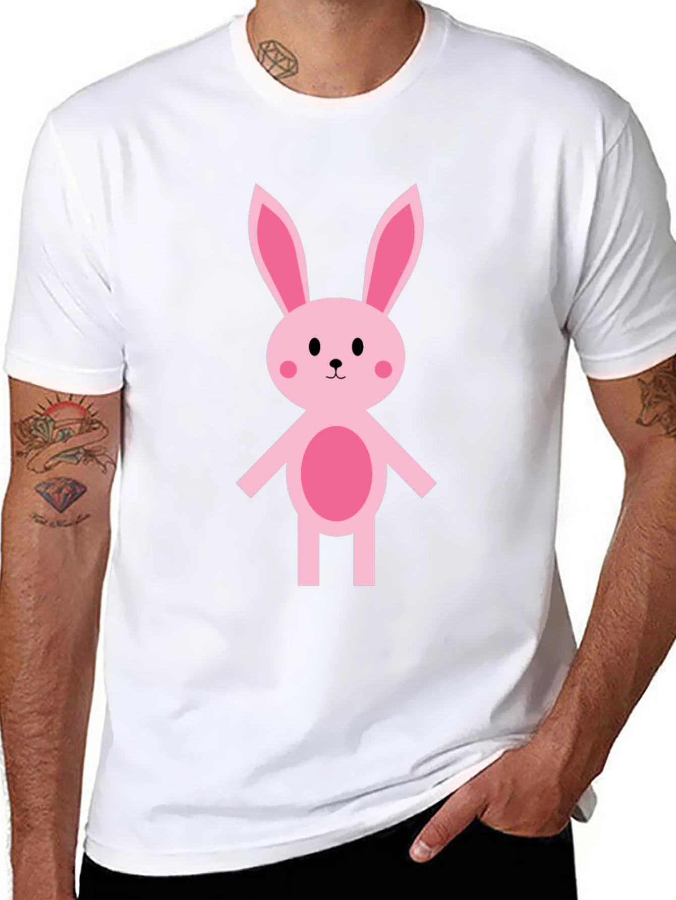 Cute Pink Bunny Graphic Tee - Black