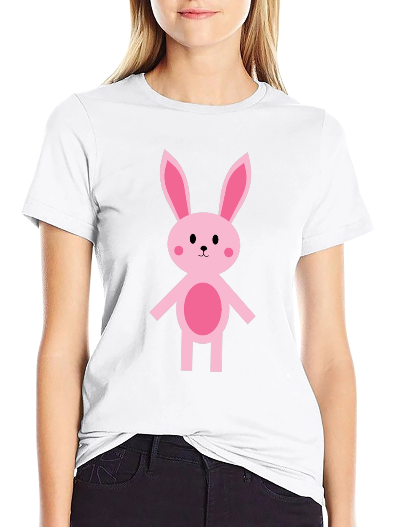 Cute Pink Bunny Graphic Tee - Black