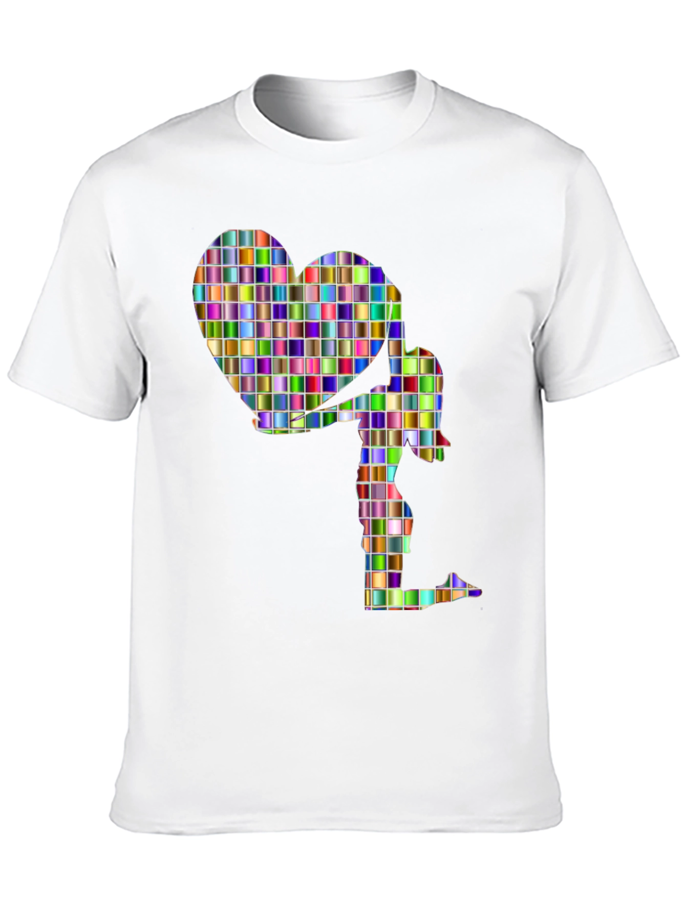 Abstract Mosaic Heart and Figure Graphic Tee - Black