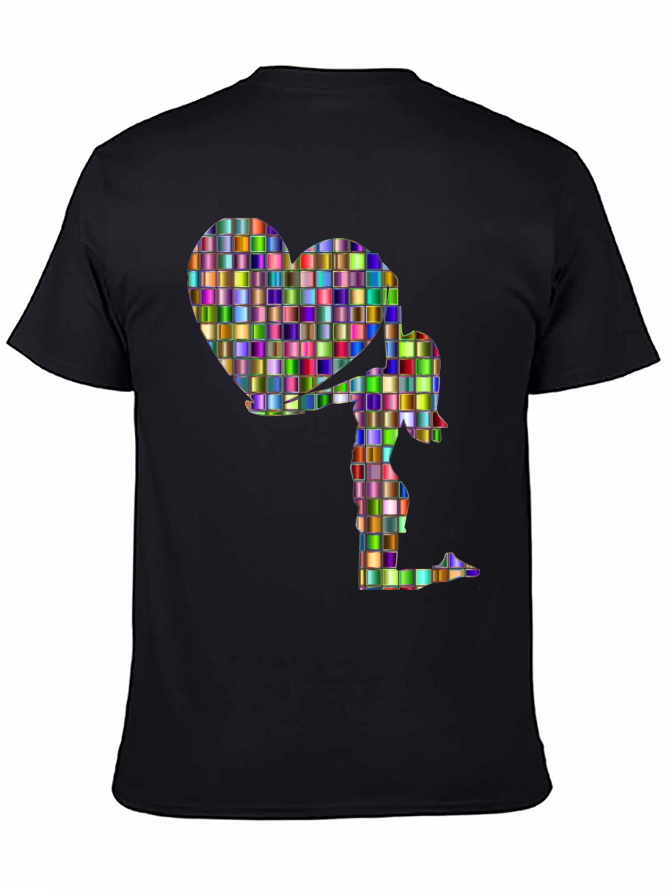 Abstract Mosaic Heart and Figure Graphic Tee - Black