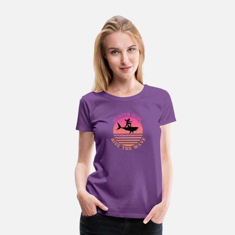 Surfer Girl Ride the Wave Shark Sunset