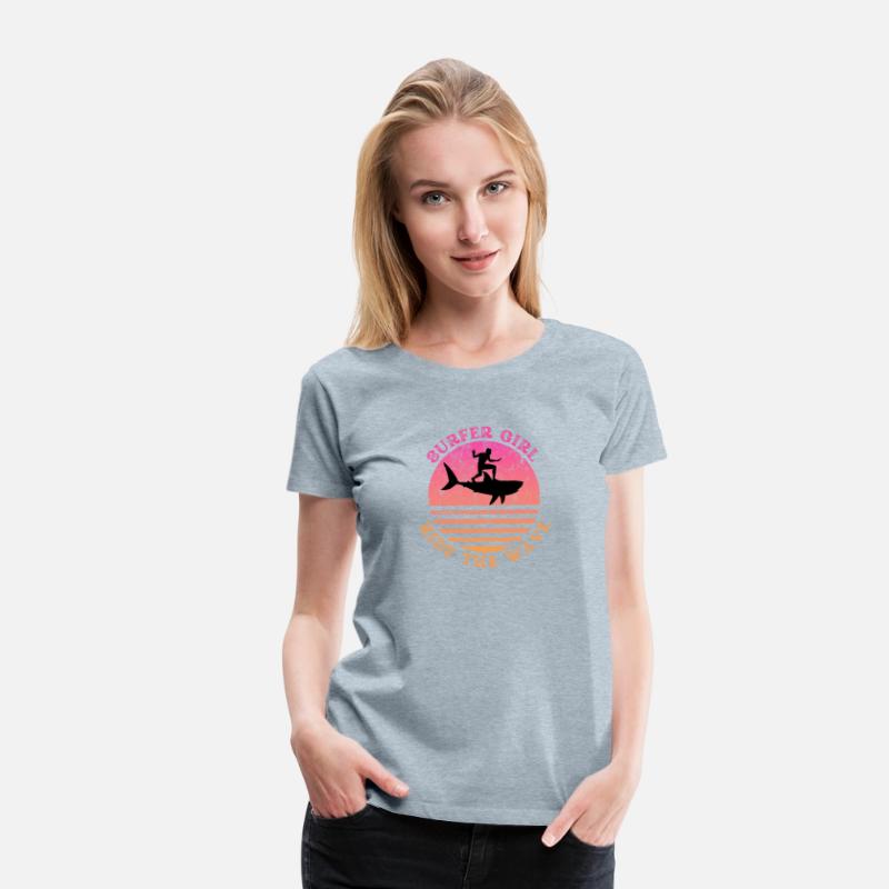 Surfer Girl Ride the Wave Shark Sunset