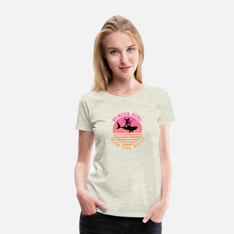 Surfer Girl Ride the Wave Shark Sunset