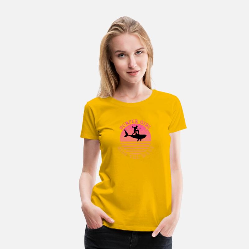 Surfer Girl Ride the Wave Shark Sunset