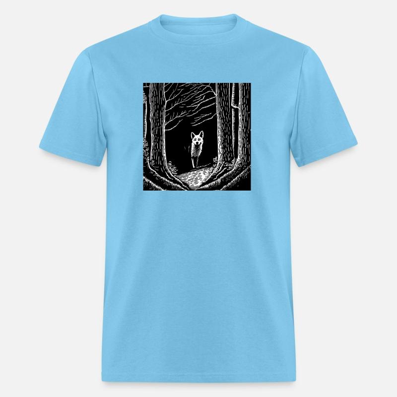 surreal black and white forest with a hidden wolf