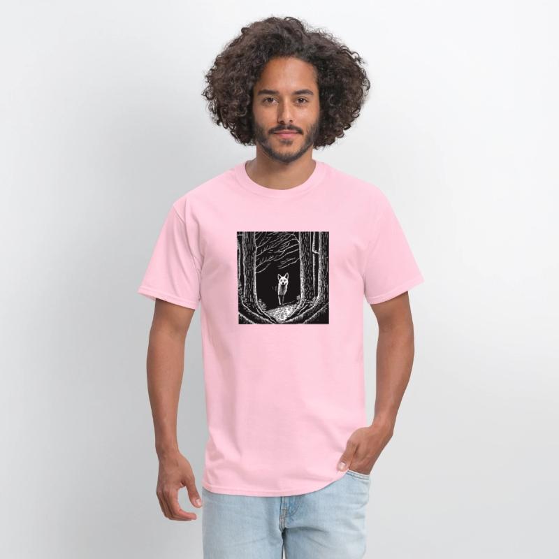 surreal black and white forest with a hidden wolf
