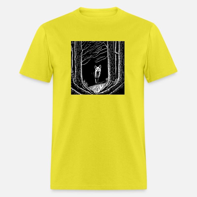 surreal black and white forest with a hidden wolf