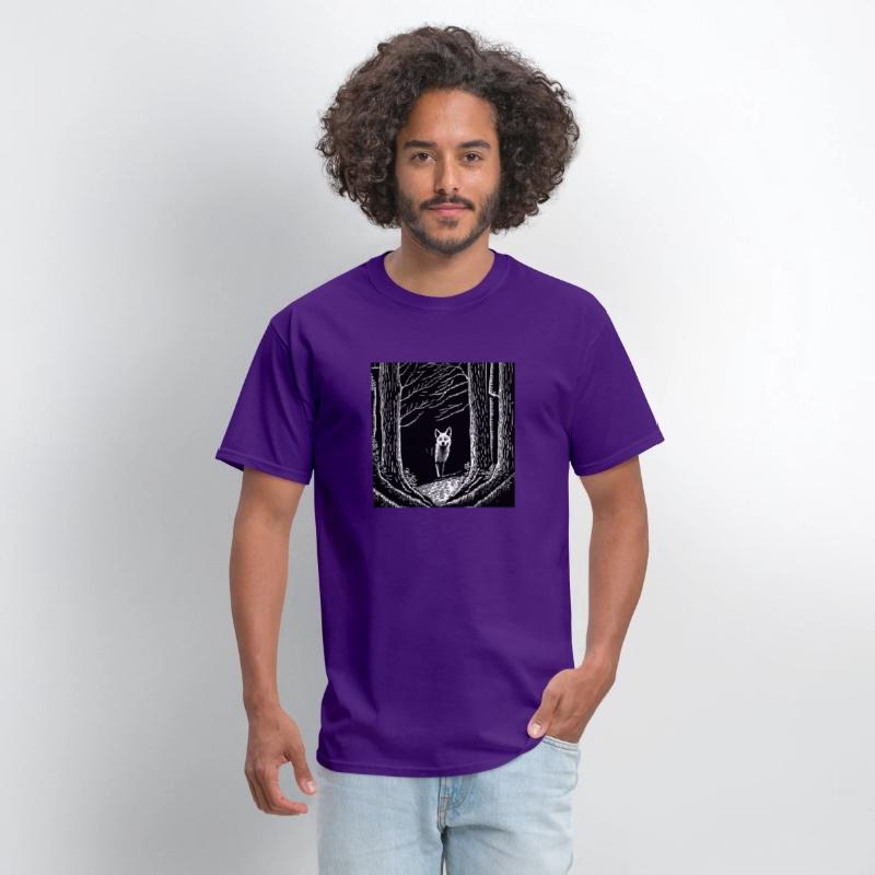surreal black and white forest with a hidden wolf