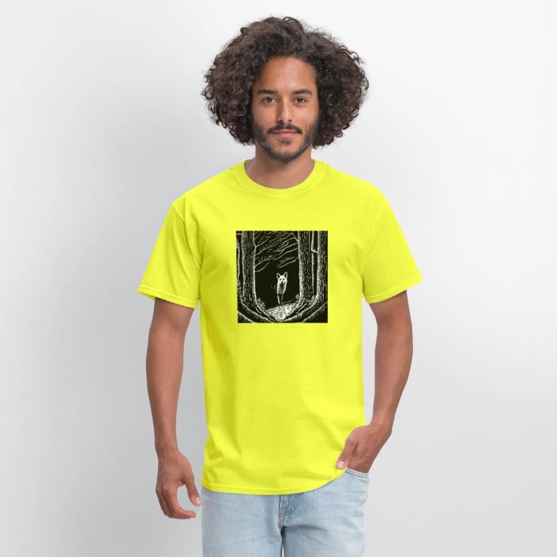 surreal black and white forest with a hidden wolf