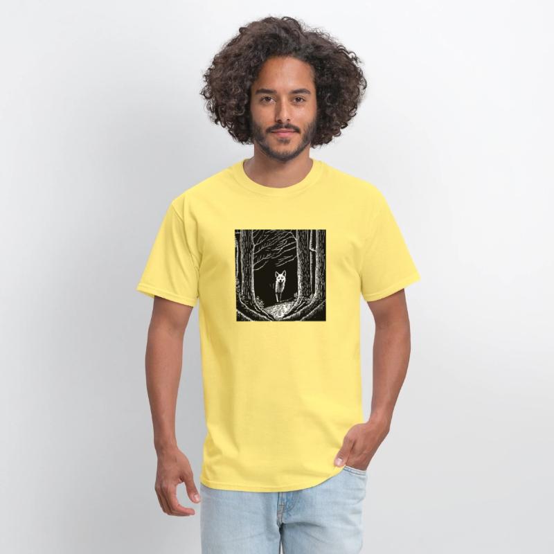 surreal black and white forest with a hidden wolf