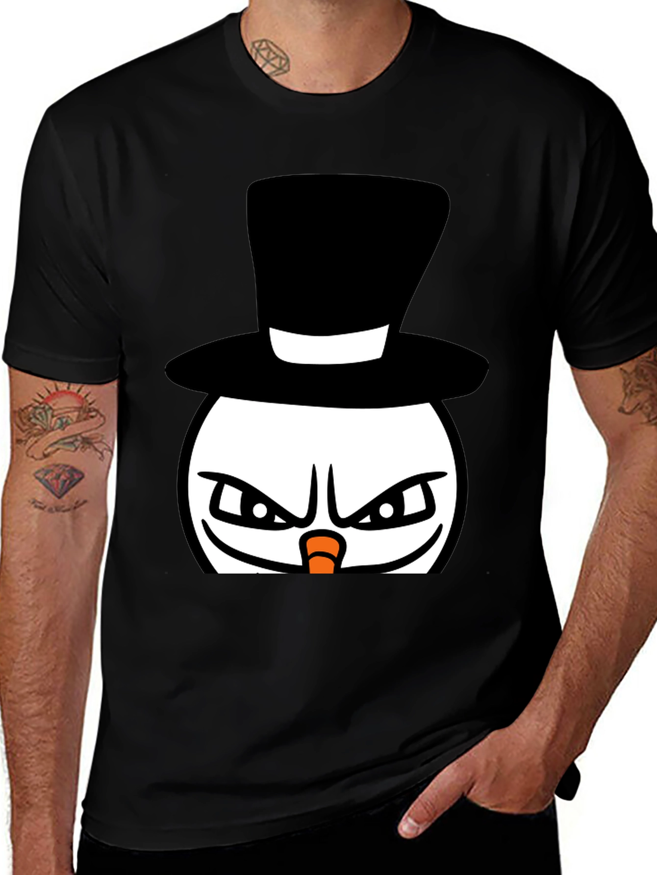 Evil Snowman Graphic T-Shirt - Black Cotton Blend
