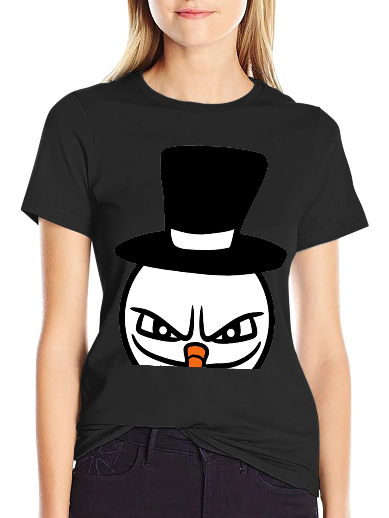 Evil Snowman Graphic T-Shirt - Black Cotton Blend