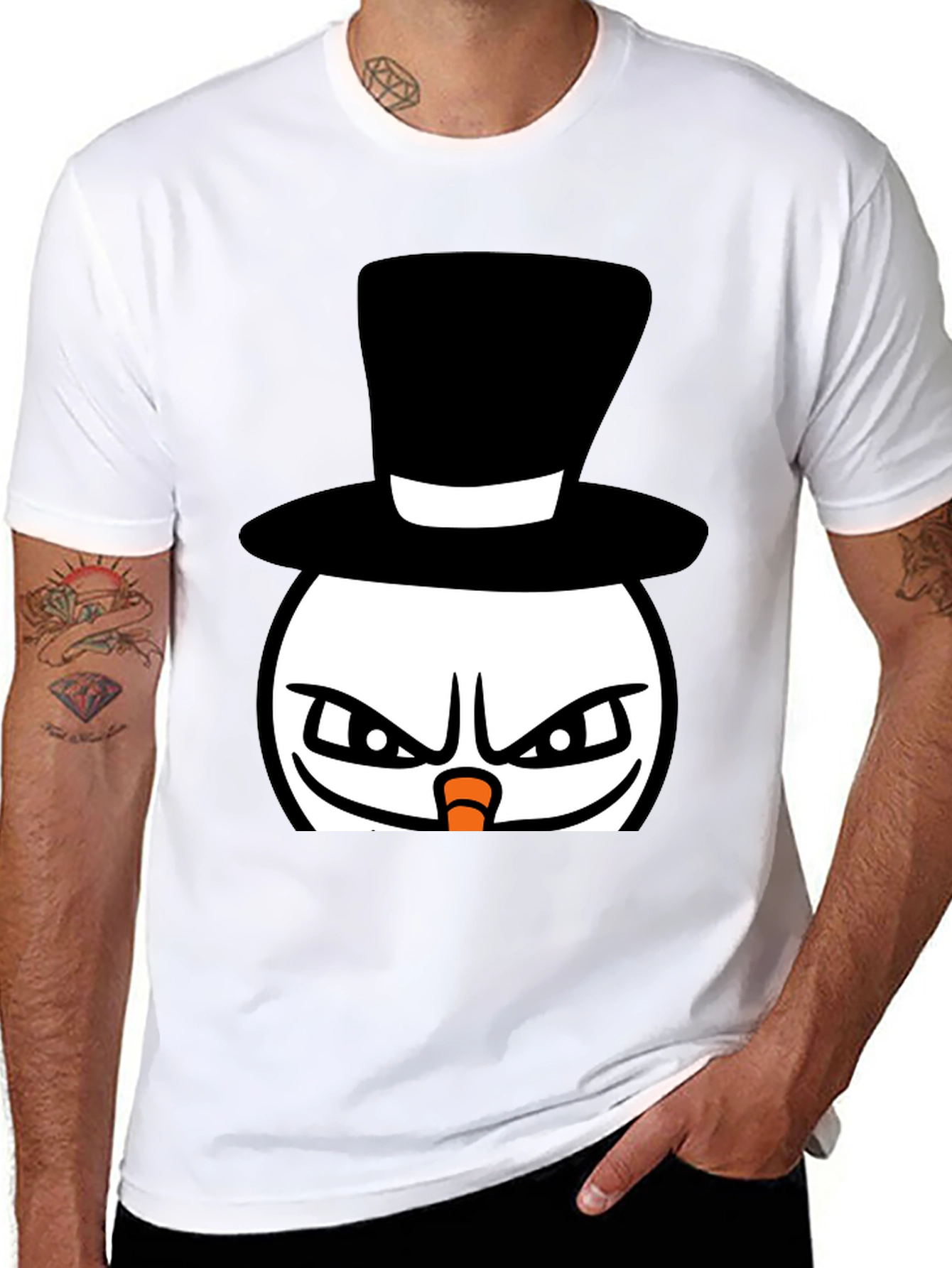 Evil Snowman Graphic T-Shirt - Black Cotton Blend