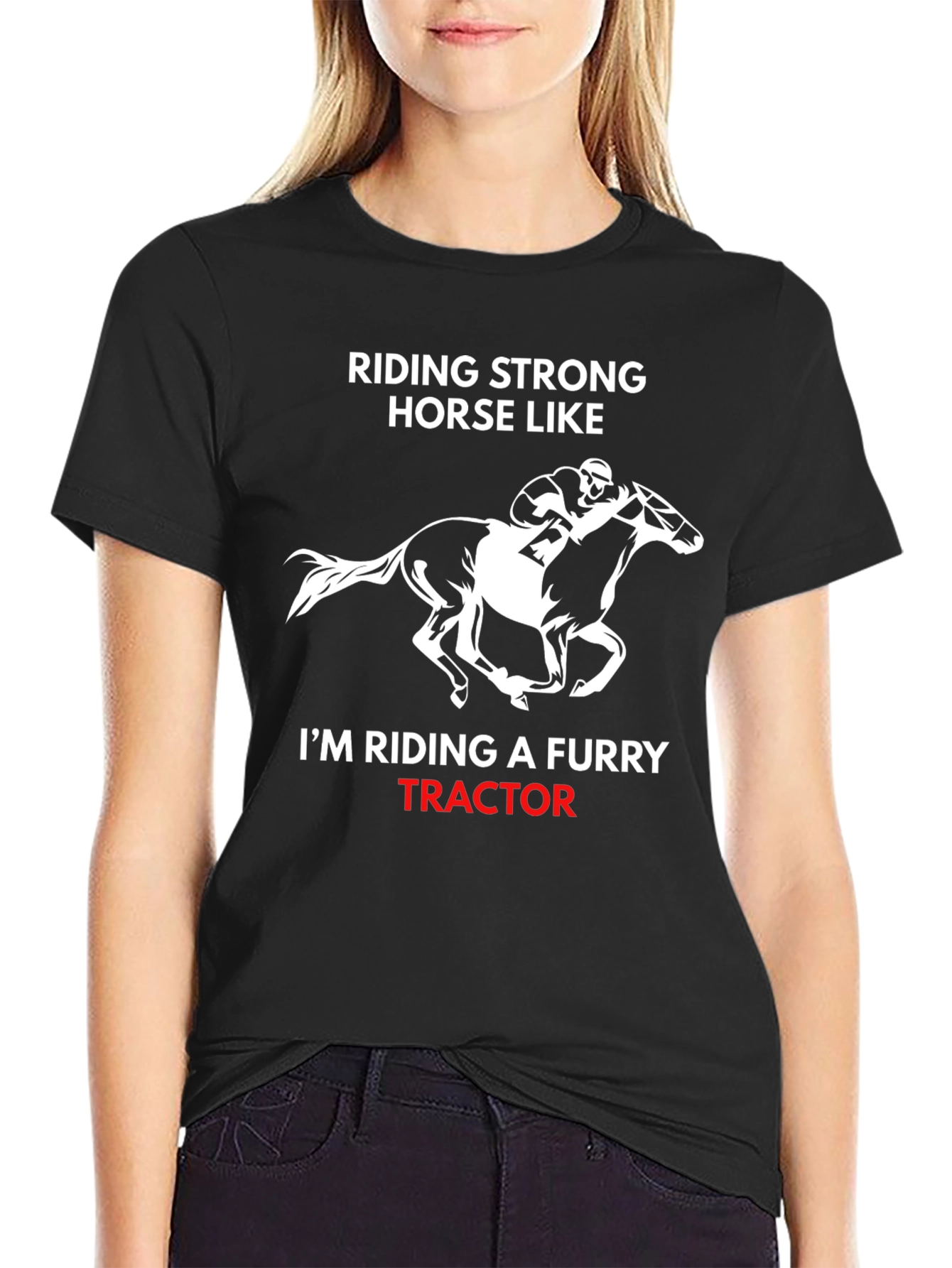 Funny Horse Riding Furry Tractor Graphic T-Shirt
