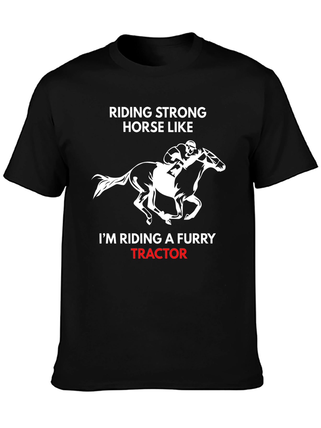 Funny Horse Riding Furry Tractor Graphic T-Shirt