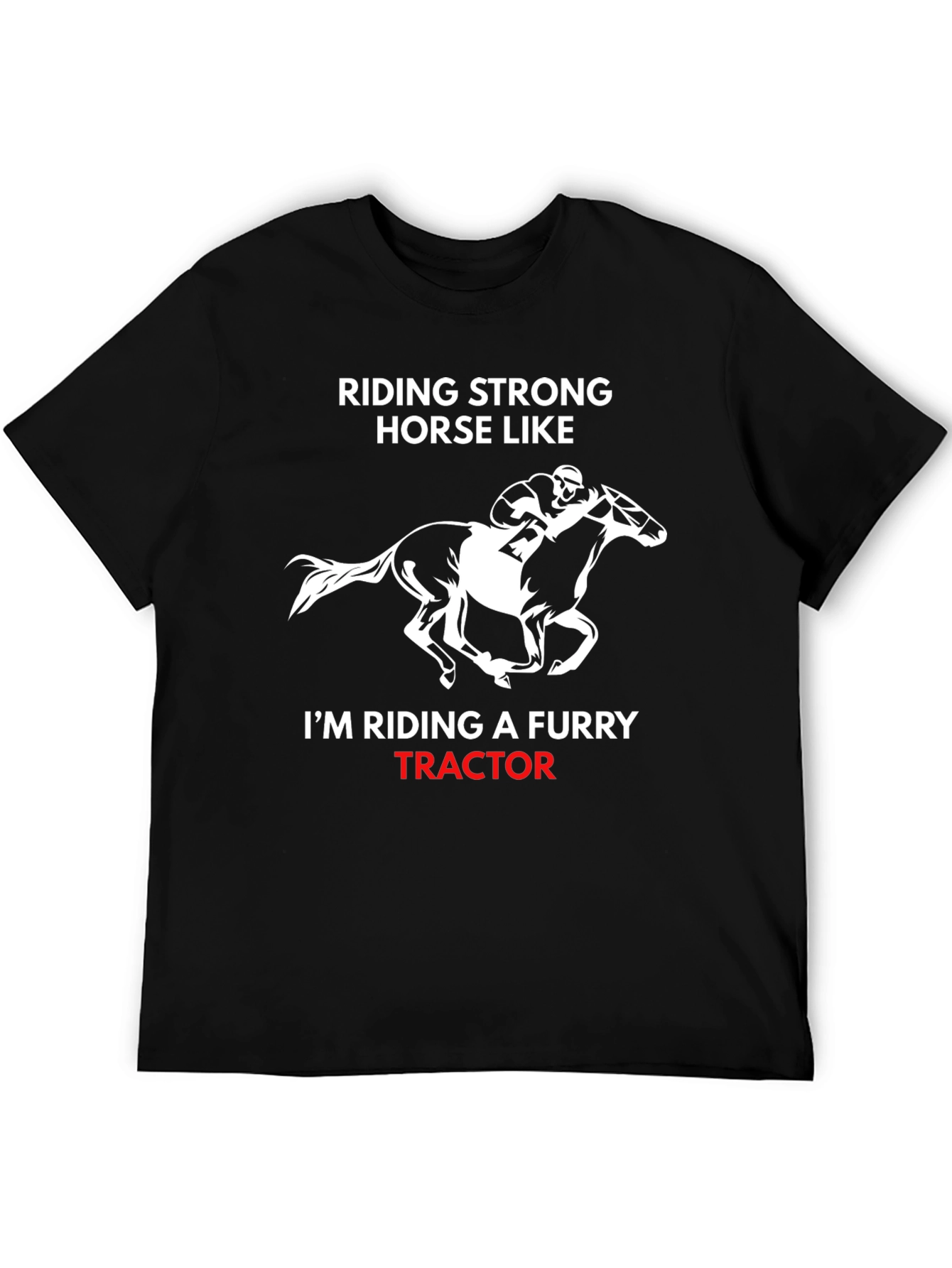 Funny Horse Riding Furry Tractor Graphic T-Shirt