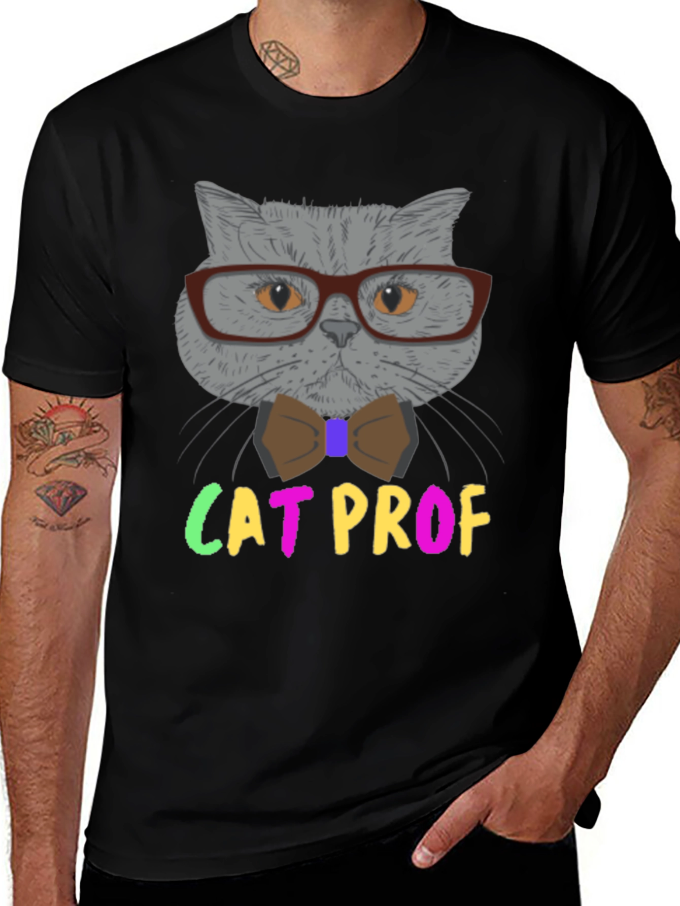 Cat Professor T-Shirt: Grey Cat with Glasses