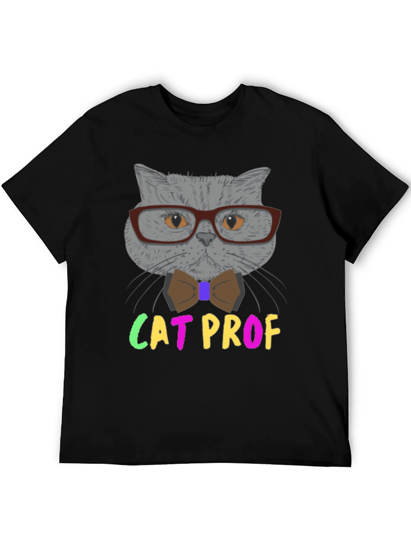 Cat Professor T-Shirt: Grey Cat with Glasses
