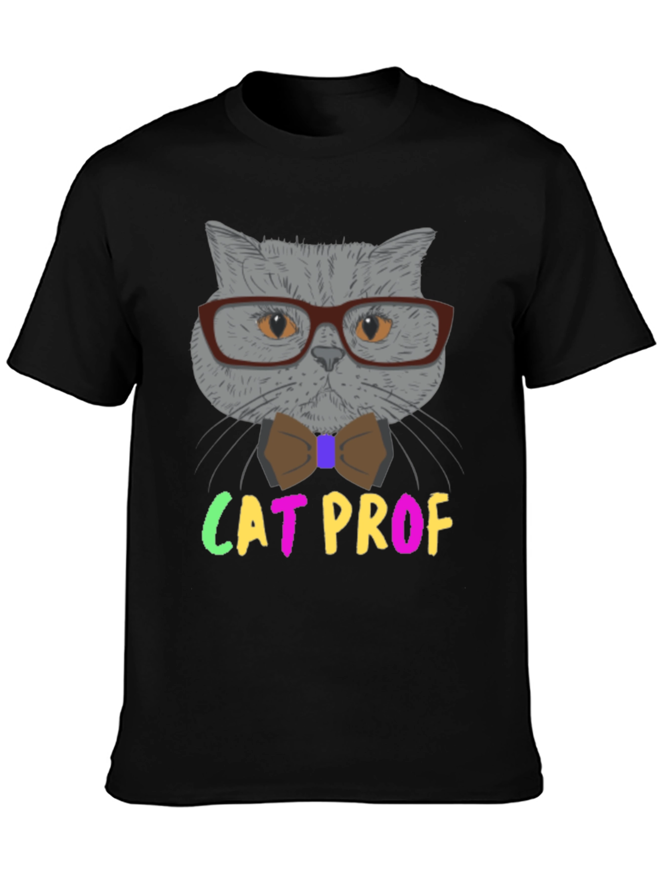 Cat Professor T-Shirt: Grey Cat with Glasses