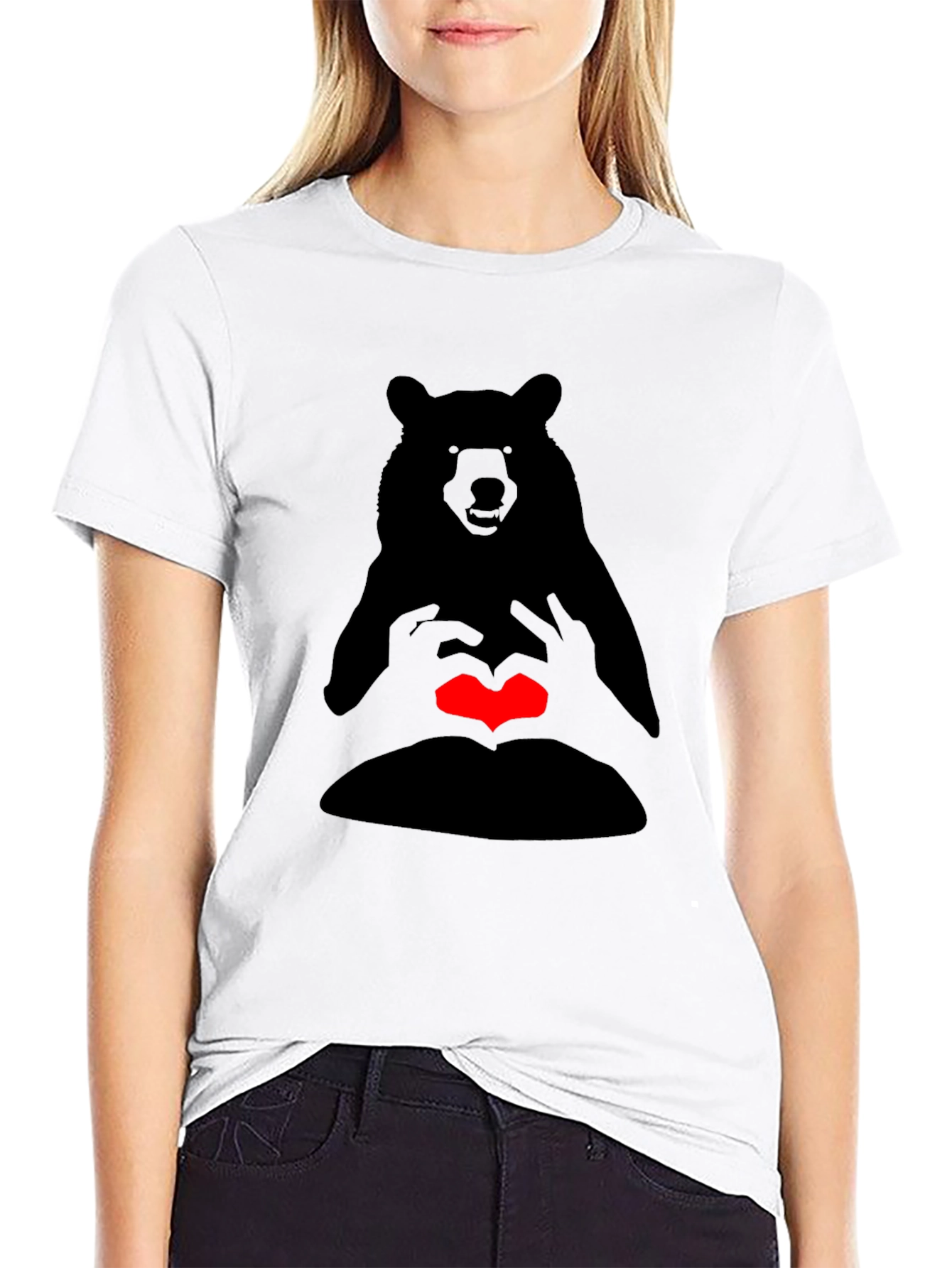 Bear Heart Hands Graphic Tee - Black Casual T-Shirt