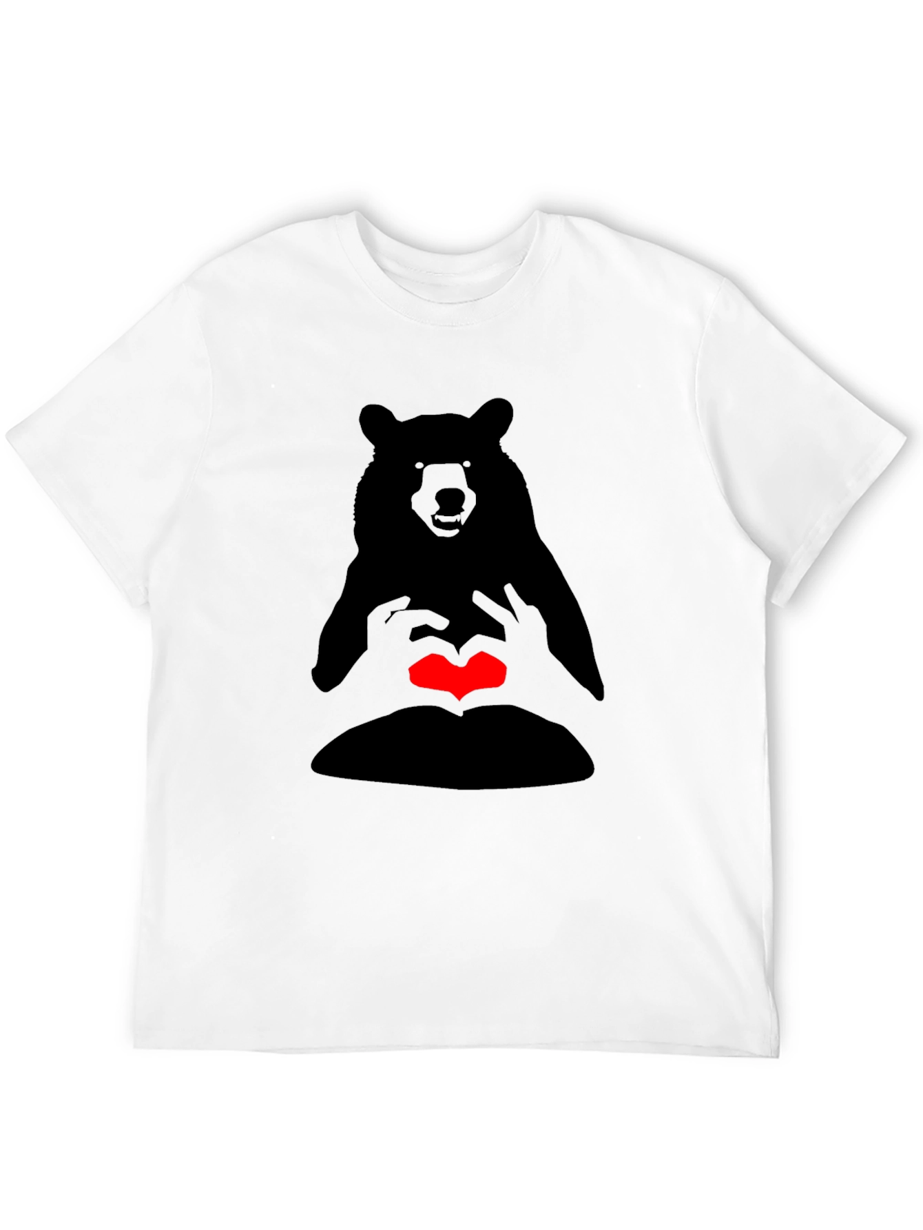 Bear Heart Hands Graphic Tee - Black Casual T-Shirt