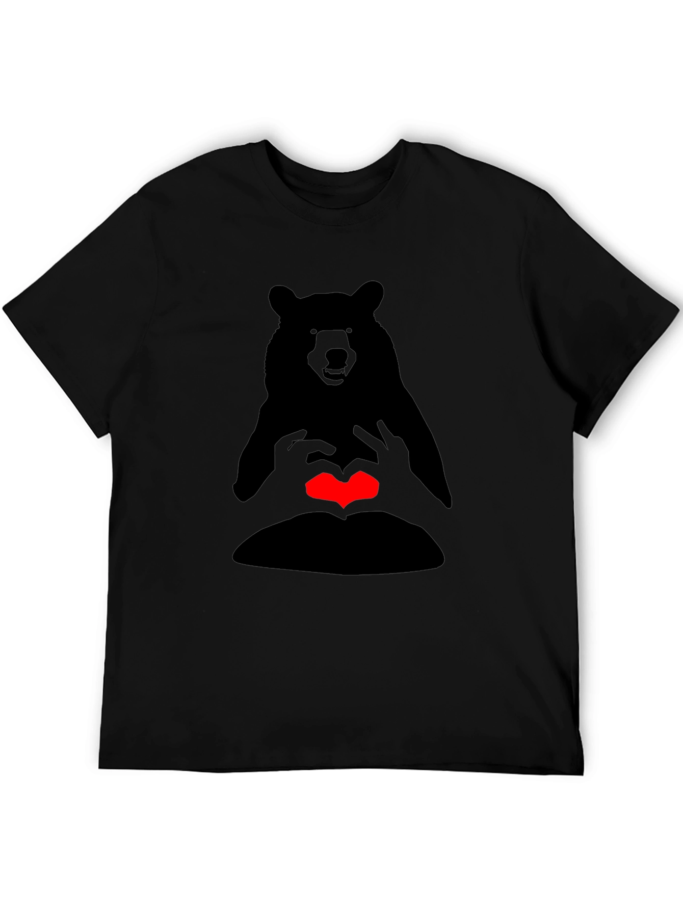 Bear Heart Hands Graphic Tee - Black Casual T-Shirt