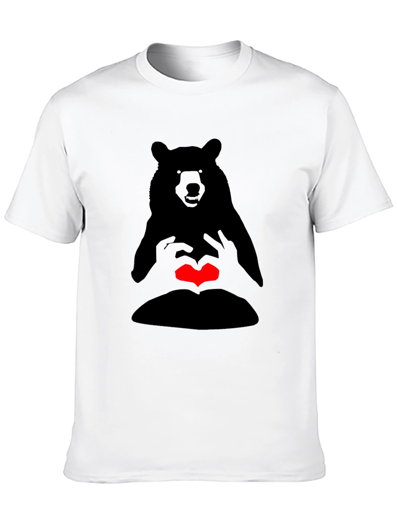 Bear Heart Hands Graphic Tee - Black Casual T-Shirt